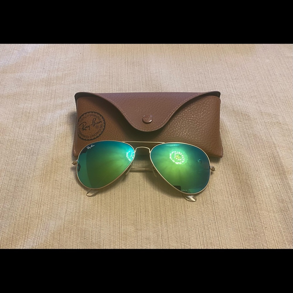 Authentic Ray-ban Green Mirrored Aviator Sunglasses
